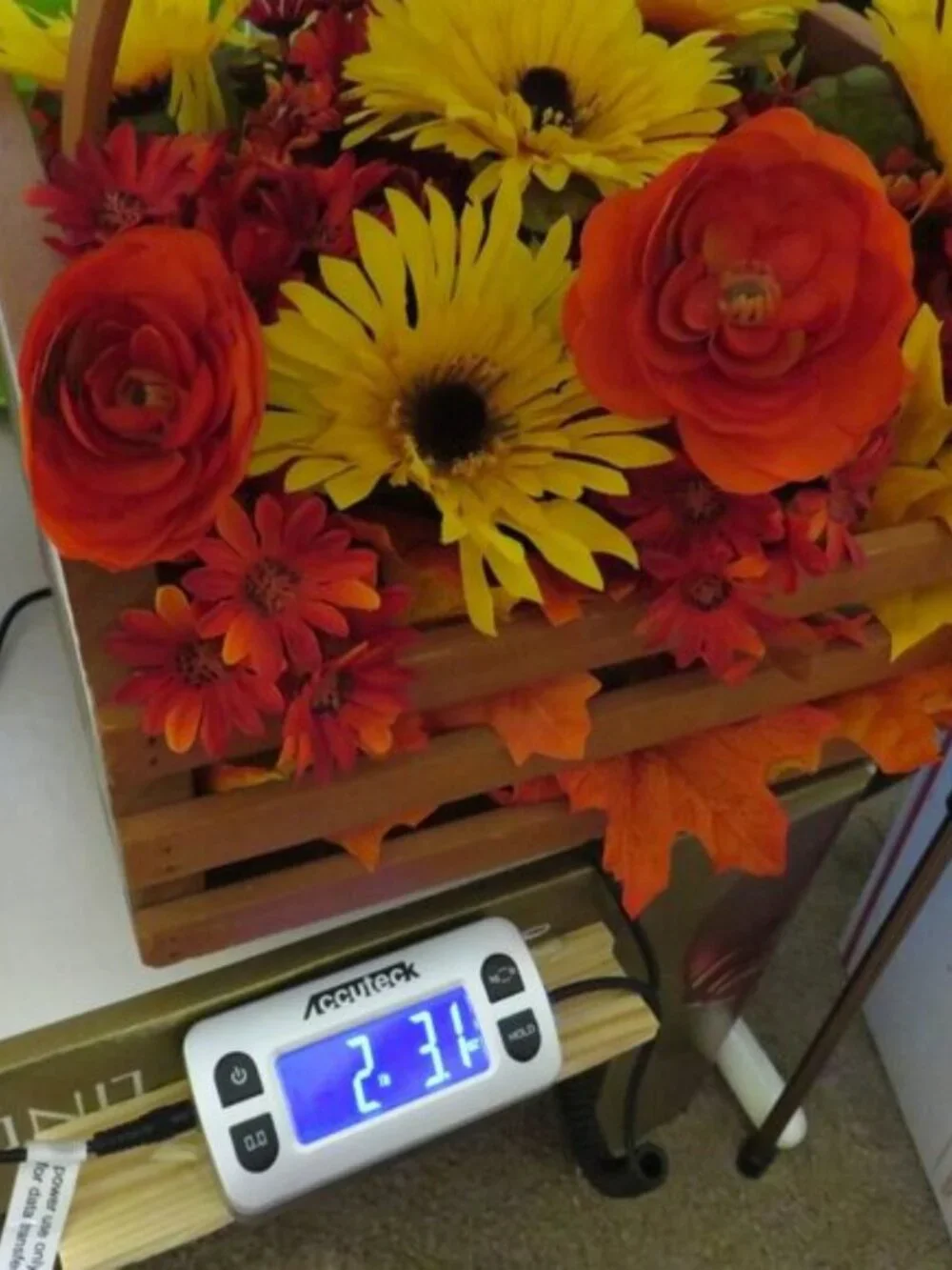 Fall Wooden Basket Floral Centerpiece Hand Painted House Signed Nell Farmhouse